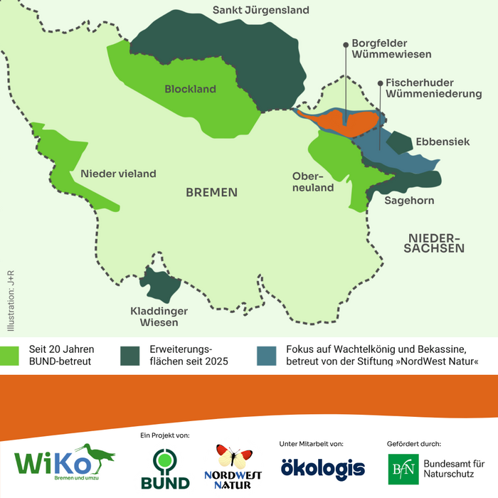 WiKo Projektkarte mit Fokus auf die Borgfelder Wümmewiesen.