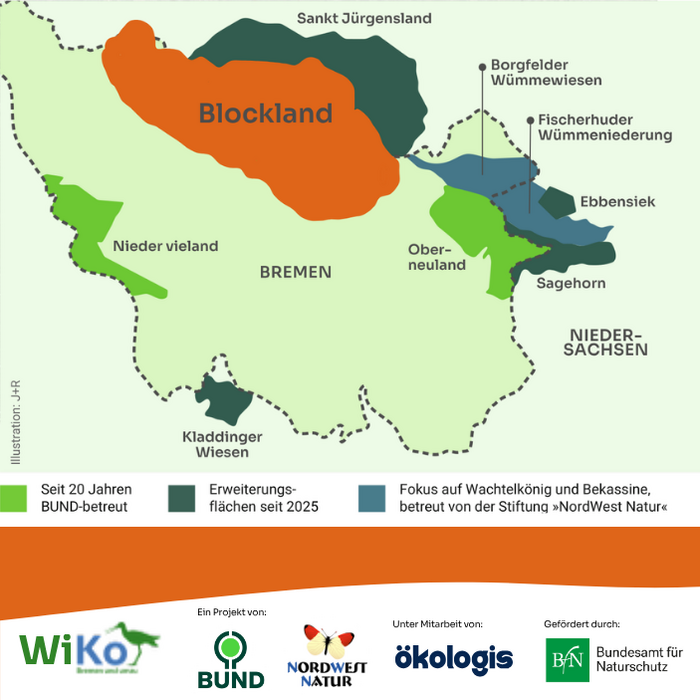 WiKo Projektkarte mit dem Fokus auf das Blockland